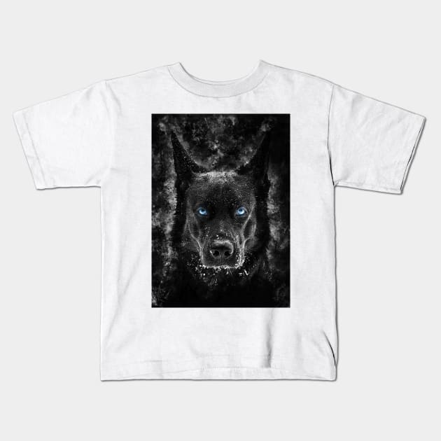 Black Wolf with blue eyes vector Kids T-Shirt by syanart